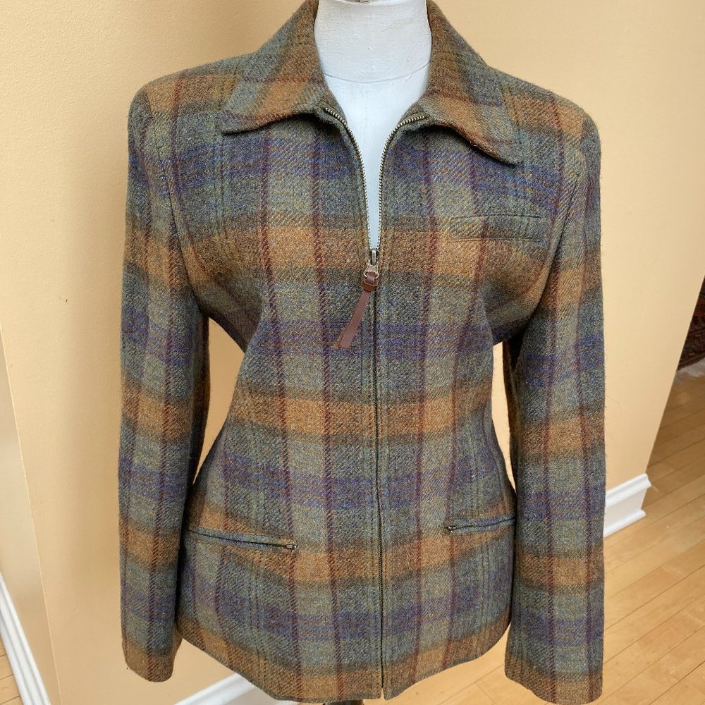 Tailored Wool Blazer Madras Plaid